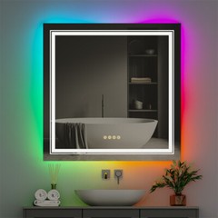 LED Bathroom Mirror Square HD Vanity Makeup Dimmable Anti-Fog Front Lit Backlit
