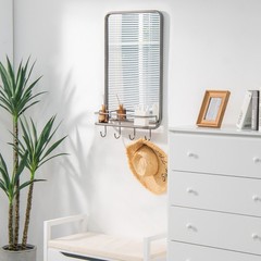 Wall Mounted Bathroom Mirror Rectangle Vanity Mirror with Shelf & 4 Hooks Black
