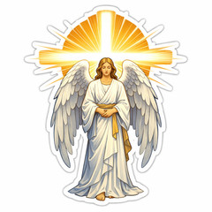 3 inch Angel with Cross Light Vinyl Sticker Religious Christian Wings Decal