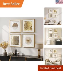 Framed Minimalist Gold & White Wall Art Set – 4 Canvas Prints for Any Room