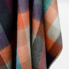 COZY CHECKER ALPACA WOOL BLANKET 96″ x 66″ MULTICOLOR PLAID IN ORANGE BLUE BROWN