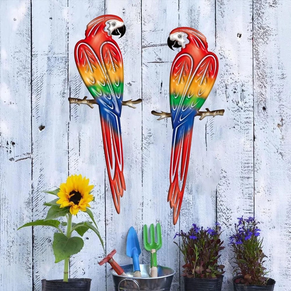 Metal Outdoor Wall Art Decor,3D Colorful Garden Birds Sculpture Outdoor Iron Han