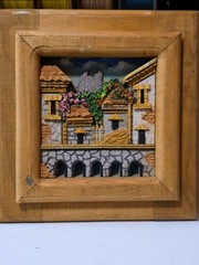 Vintage 3D Village Scene Wall Art Plaque 10×10 Inch Textured Mediterranean Decor