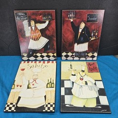 4! Jennifer Garant Collectible Fat Chef Trivets Wood Frame Hanging Kitchen Decor