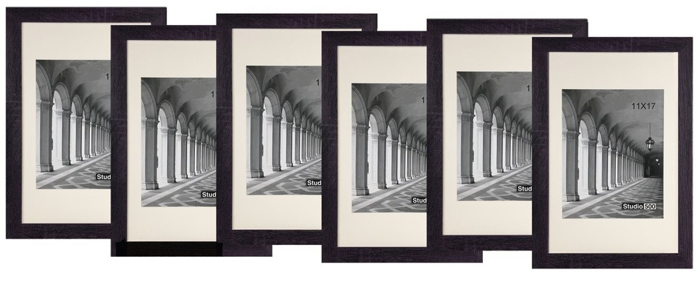 Studio 500 11×17 Black Smooth Wall Wood Frames PlexiGlass w/2 Mats 8.5×11 & 8×10