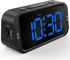 Digital Alarm Clock with Dual Alarms USB Charger Dimmer Snooze 12 24H