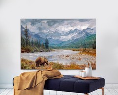 Grizzly Bear Canvas Print, Rustic Mountain Wall Decor, Glacier National Park Art