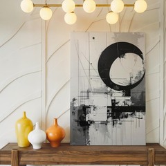Architectural Abstract Canvasblack, White, And Gray Geometric Forms Wall Art