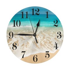 9.8 Inch Sea Beach Wall Clock, Silent Non Ticking Summer Ocean Theme Round Clock