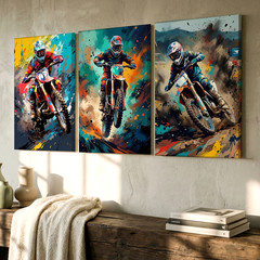 3 Pieces Vibrant Motocross Racing Large Wall Art Set for Bedroom Set Of 3