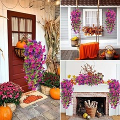 4Pcs Eucalyptus Morning Glory Flowers Artificial Hanging for Home Outdoor Garden