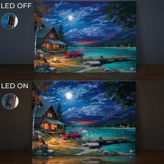 Artiluxy LED Canvas Wall Art Cabin Lake House Decor Battery Operated 24x18in