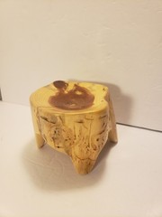 Carved Wood Round Catch-All Dish Bowl Stand Pedestal Freeform 6×4″ Asymmetrical
