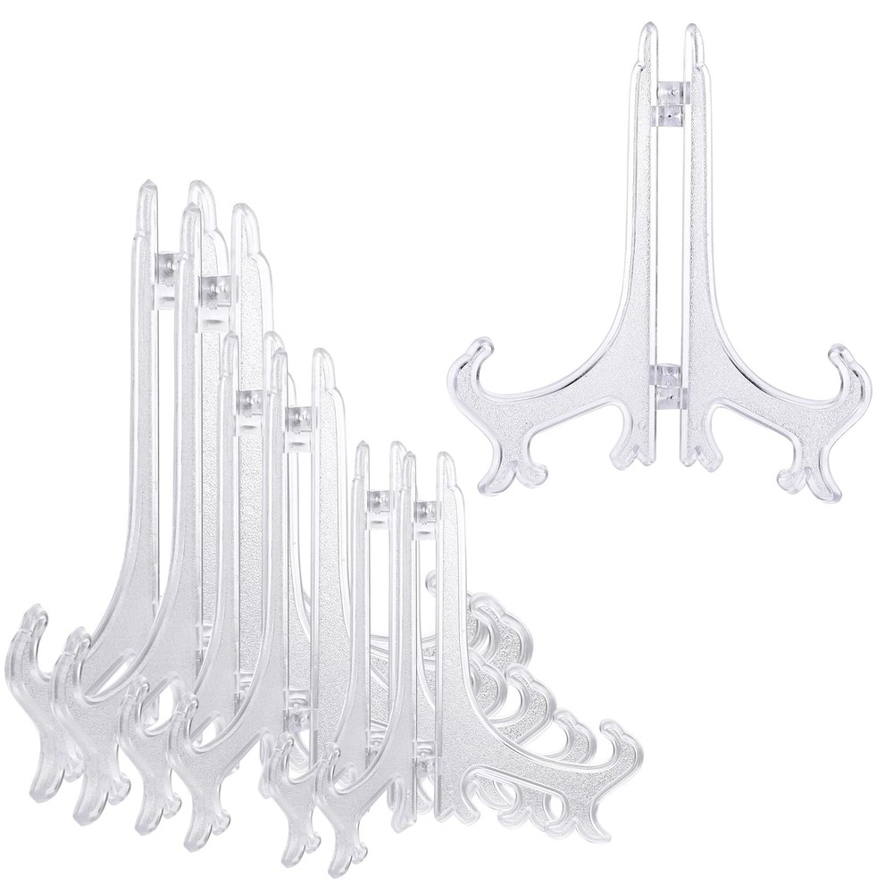 JJUNW 6Pcs Plastic Easel Plate Display Stands, 4/6/8 Inches Acrylic Clear