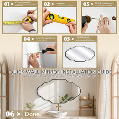 Black Scalloped Bathroom Mirror, Irregular Wall Mirror with Brushed Metal Frame,