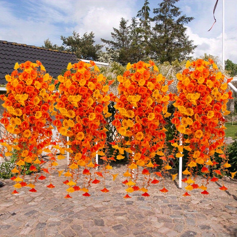 4PCS Artificial Morning Glory Vines UV Resistant Hanging Flowers Outdoor Decor
