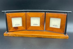 Pier 1 Imports Triple 3×3 Photo Black Metal & Hanging Wood Frames Arched Curved