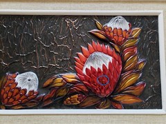VTG Copper Relief Repoussé (2) Painted Floral Wall Art Claassens 1981 S. Africa