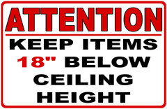 Attention Keep Items 18″ Below Ceiling Height Decal Multi-Pack