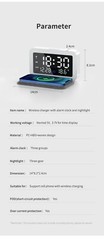 Compact Alarm Clock with Foldable Wireless Charging Pad, Night Light, USB port
