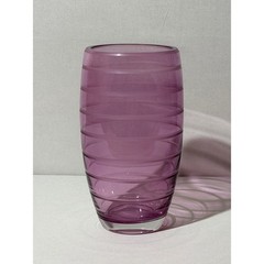 Teleflora Purple Pink Glass Barrel Vase with Etched Frosted Horizontal Bands 8″