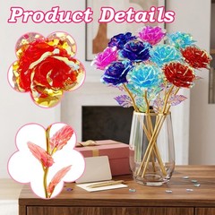 12 Pcs 24K Galaxy Rose Artificial Flowers, 4 Colors Forever Rose Gifts for Women