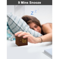 Digital Alarm Clock, with Wooden Electronic LED Time 3 Alarm, 2.5-inch Cubic