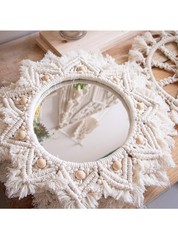 Boho Wall Decor Mirror Circle Hanging Mirror for Bedroom Living Room Home Decor
