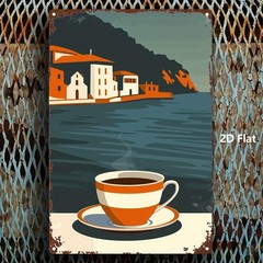 Square Metal Mediterranean Style Cup Art Sign, 8×12 Inches
