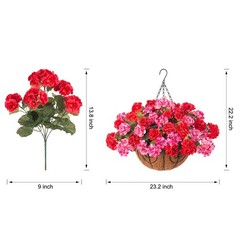 Geraniums Artificial Flowers Hanging Basket for Outdoors Outside Spring Decor…