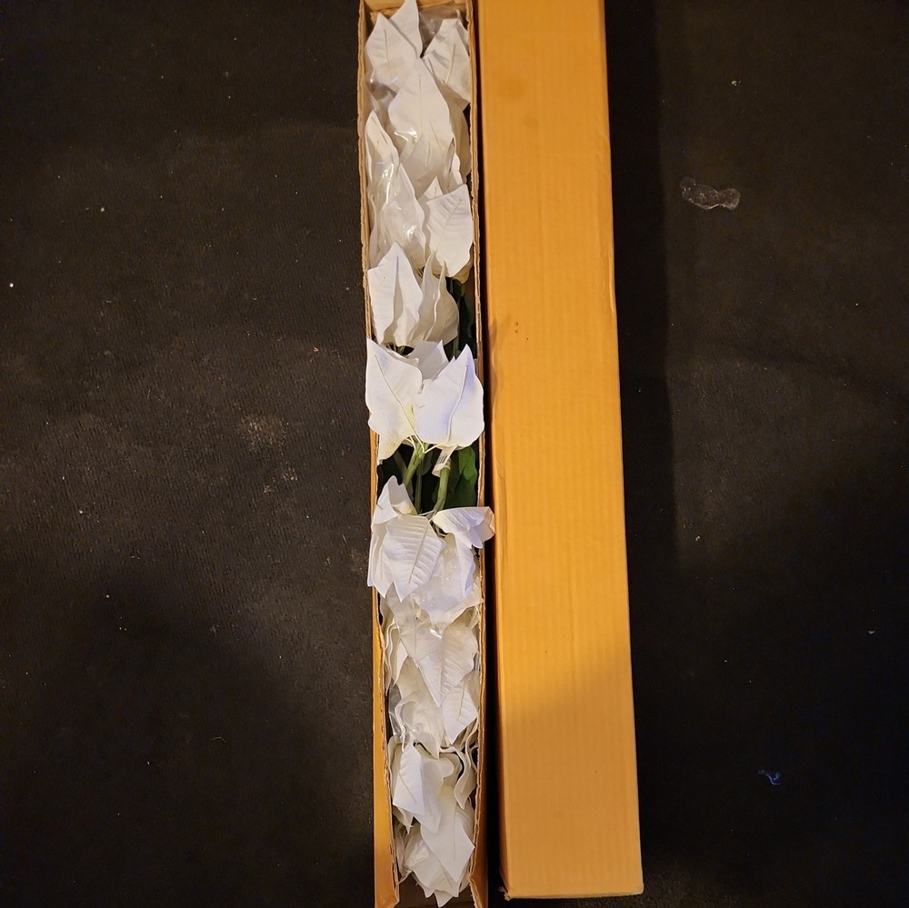 Artificial White Decorative Poinsettia Flowers 1 Dozen 25 Inch Long