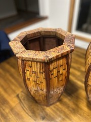 Set of Two Beautiful Vintage Rattan and Bamboo Woven Floor Baskets