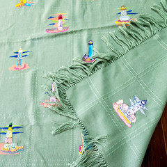 Lighthouses Throw Blanket Table Topper Wall Hanging Green Embroidered 34×48″