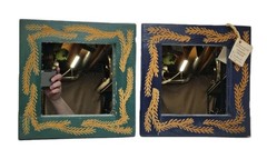 VTG Wood Framed Wall Accent Mirror SET Engraved Fern Botanical Plant Art Decor