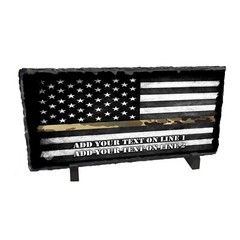 Military Thin Camouflage Line American Flag Design Slate Rock Desk Accessory