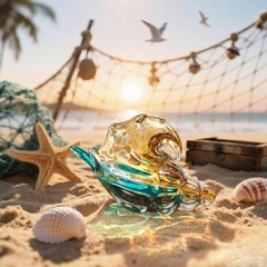Hand Blown Glass Conch Shell Large – Beach Decorations for Home, Coastal Bath…