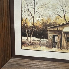 (2)Vintage Country Barn Wooden Framed Print Rustic Farmhouse Wall Art Decor