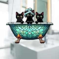 Funny Black Cats in Bathtub Acrylic suncatcher Window Hanging: Bathroom Decor