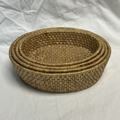 Set of 4 Oval Brown Wicker Nesting Stackable Baskets