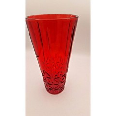Ruby Red Criss Cross Diamond Design 11.5″ Tall Glass Round Cut Flower Vase
