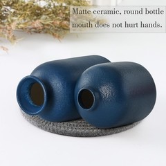 Elegant 3-Piece Ceramic Blue Vases Set – Bohemian Flower Decor for Home