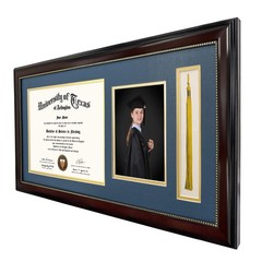 11×22 Mahogany Diploma Frame with Tassel Holder and Picture for 8.5×11 Certif…