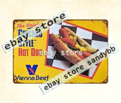 Vienna Beef Chicago Hot Dogs fast food diner metal tin sign cafe tavern plaque