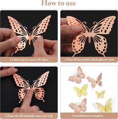 Self-Adhesive 3D Metallic Butterfly Wall Stickers – 48 Pcs for Nursery & Parties