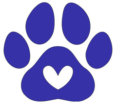 Vinyl Decal, Paw/Heart, Glossy Blue, Various Sizes, Indoor/Outdoor