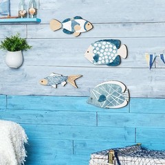 Fish Wall Decor Set 4Pcs Wooden Coastal Decor Wood Hanging Nautical Decor