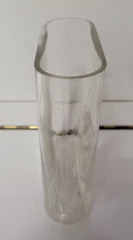 RECTANGULAR CLEAR GLASS VASE ROUNDED EDGES 6.25 BY 5.5 BY 3 INCHES