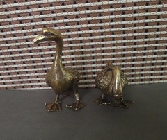 Pair of Vintage Style Solid Brass Copper Couple Gooses Animals Statues Sculpture