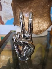 Chrome Peace Sign Hand 2 Fingers Statue Home Decor Silver