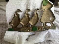 1988 Vintage Upper Deck Brass Wall Mounted Key Rack Holder Hooks 3 Ducks/3 Geese
